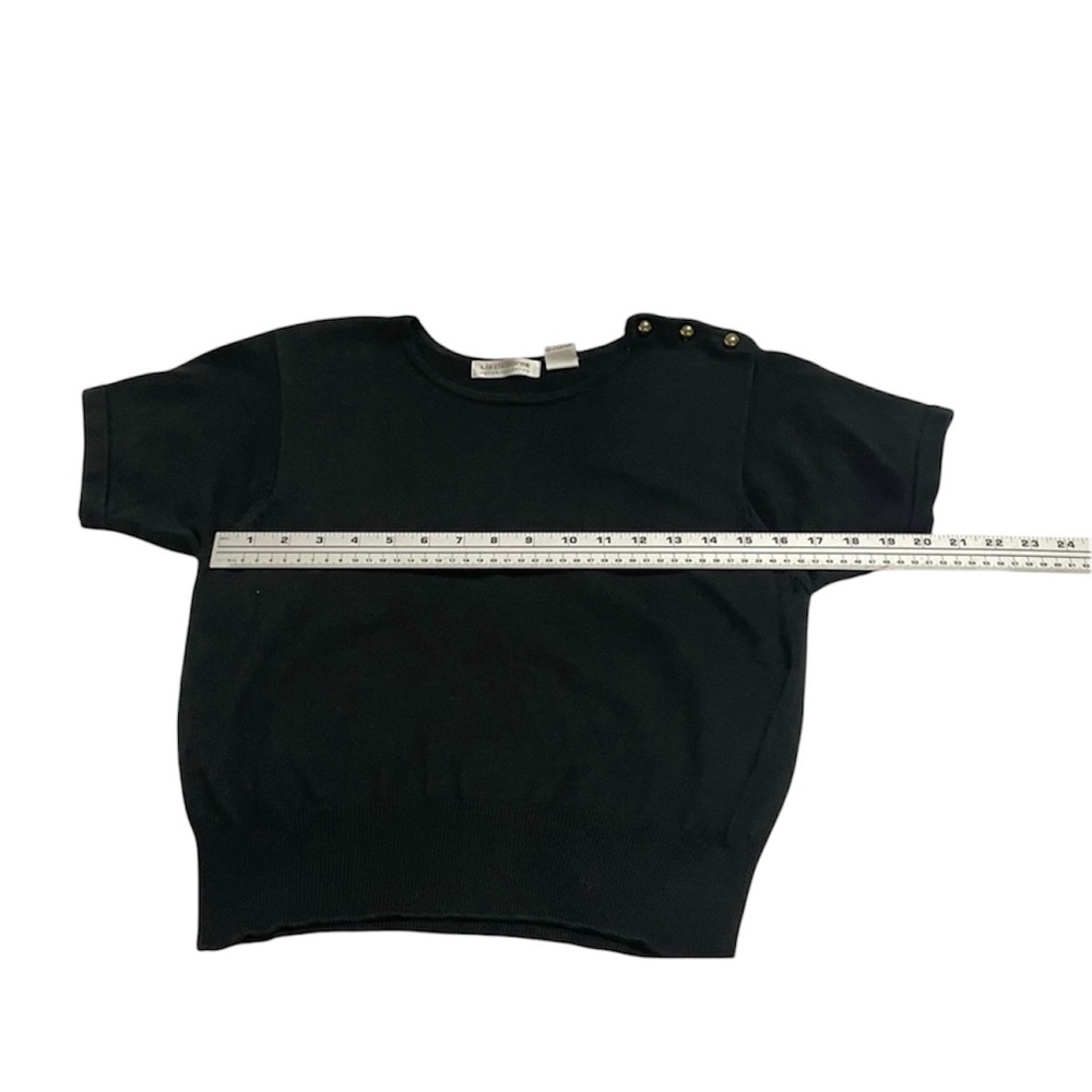 Liz Claiborne Black Short Sleeve Knit Top with Shoulder Buttons